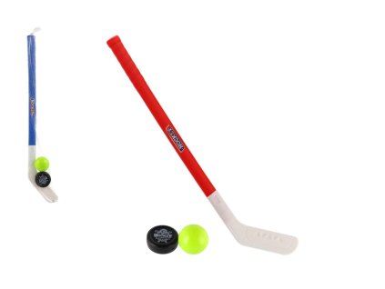 Hokejka plast 73cm s pukem a míčkem 2 barvy v síťce