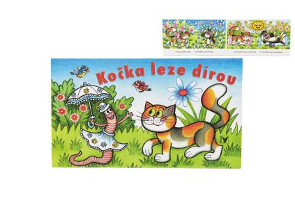 Knížka Leporelo Kočka leze dírou 16x9cm CZ text