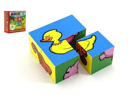Kostky kubus čtyřkostka Moje první zvířátka dřevo 4ks v krabičce 8,5x8,5x4cm MPZ