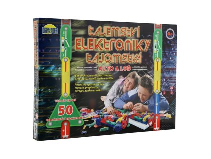 Tajemství elektroniky - Auto, loď 50 experimentů na baterie v krabici 46,5x33,5x4cm od 6 let
