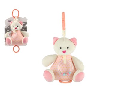 Medvěd plyš 18cm závěs na postýlku/kočárek nat. hrací strojek růžový na kartě v sáčku 0+