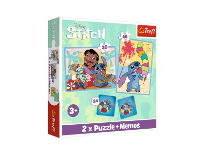 Puzzle 2v1 + pexeso Šťastný den Lilo&Stitche 27,5x20,5cm v krabici 28x28x6cm