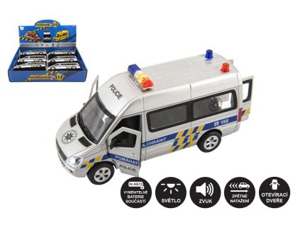 Auto policie záchranáři kov/plast 15cm na baterie se světlem se zvukem na zpětné natažení