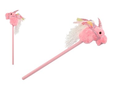 Kůň jednorožec na tyči plyš 80cm na baterie se zvukem růžový v sáčku