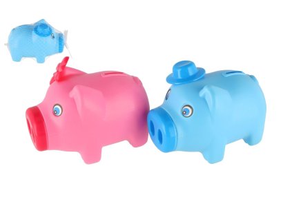 Pokladnička prasátko plast 16x12 cm 2 barvy v síťce (1 ks)