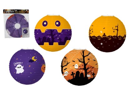 Lampion koule Halloween papír průměr 30 cm v sáčku (bez hůlky) 4 druhy (1 ks)