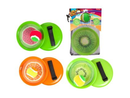 Lambáda/Catch ball hra s míčkem na suchý zip ovoce 18cm 3 druhy v látkovém sáčku
