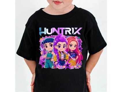 KPop Demon Hunters dětské tričko černé s potiskem (Huntrix)