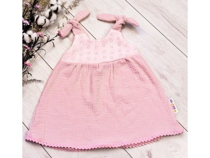 Baby Nellys Letní lehoučké mušelínové šaty Summer - pudrová, meruňková (Velikost 68/74 (6-9m))