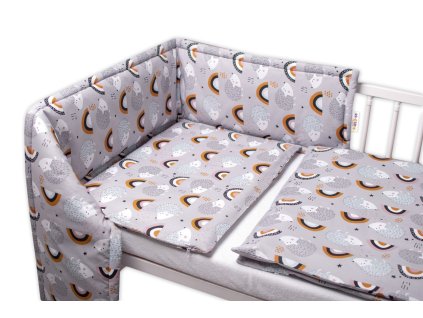 Baby Nellys 3-dílná sada Mantinel s povlečením - Ježek a duha, šedé (Velikost povlečení 120x90, Rozměry polštáře 40 x 60, Rozměry přikrývky 120 x 90)