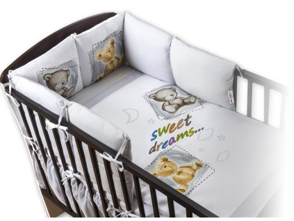 Baby Nellys Povlečení s polštářkovým mantinelem Sweet Dreams by TEDDY - šedý (Velikost povlečení 140x70)