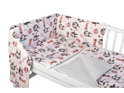 Baby Nellys 3-dílná sada Mantinel s povlečením - Tučňáci, bílá/šedá (Velikost povlečení 120x90, Rozměry polštáře 40 x 60, Rozměry přikrývky 120 x 90)