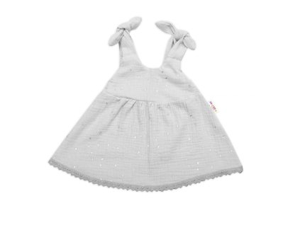 Baby Nellys Letní lehoučké mušelínové šaty Summer Stars - šedé (Velikost 56/62 (0-3m))