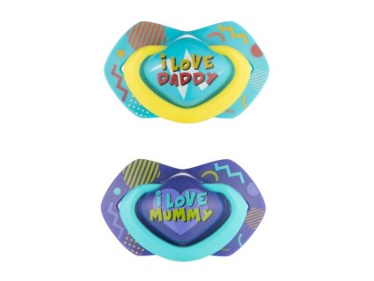canpol babies 2 ks symetrickych silikonovych dudliku 18m neon love baby modre