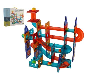 Kuličková dráha magnetická stavebnice plast 96ks v krabici 36x28x9cm