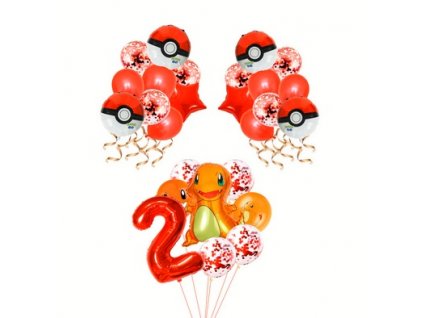 7ks narozeninové party balonky Pokémon Charmander, červená