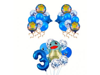 7ks narozeninové party balonky Pokémon Squirtle, modrá