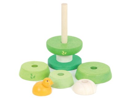 PL001 Tree Top Stacker Green Wooden Toddler Toy Unstacked