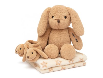 Dárková sada králíček s botičkami a dečkou Baby Mix králíček hnědý (Barva Hnědá, Velikost 0- 12 m)
