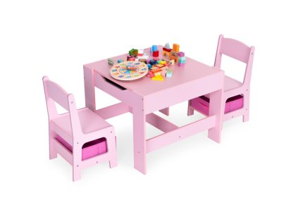 detska sada nabytku stolecek 2 zidlicky s kridovou tabuli ruzova