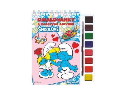 Omalovánky Šmoulové s vodovými barvami a štětcem, kroužková vazba 21x23cm
