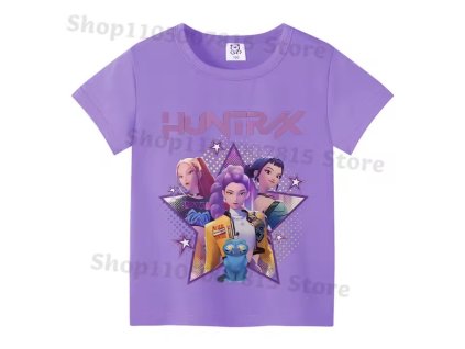 Dětské barevné tričko s potiskem KPop Demon Hunters (fialové)