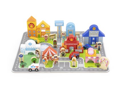 Dřevěné stavebnice - město s podložkou