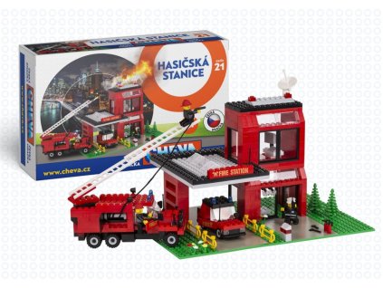 Stavebnice Cheva 21 Hasičská stanice plast 411ks v krabici 45x30x5cm