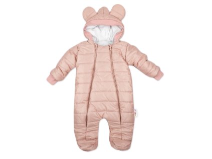 Zimní prošívaná kombinéza Lux s kapucí Ouško Baby Nellys, pudrová (Velikost 68 (3-6m))