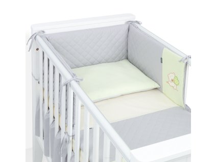 mantinel s povlecenim do postylky 3d sada teddy vysivka 120x90 cm zelena seda