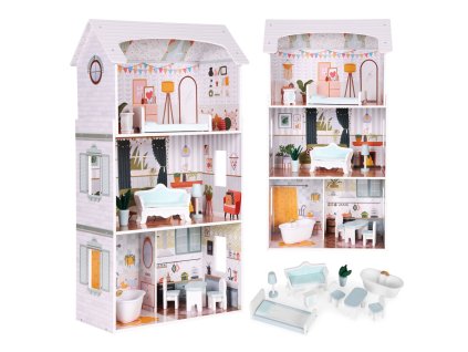 domecek pro panenky alice 3 patra 4 mistnosti sada 9 kusu nabytku
