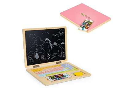 detska magneticka vzdelavaci tabule ve tvaru notebooku pismena a cislice ruzova