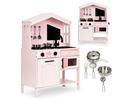 drevena detska kuchynka s troubou plotynkami mikrovlnkou a prislusenstvim