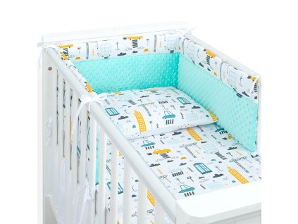 mantinel s povlecenim do postylky 3d sada car 135x100 cm bila tyrkys