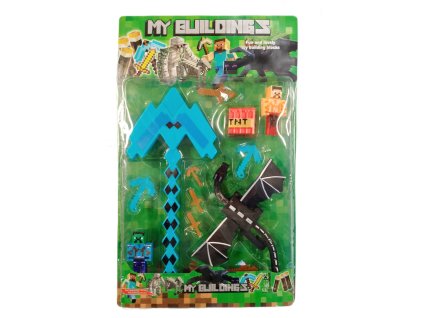 kolekce figurek minecraft diamantovy mec s doplnky 12ks