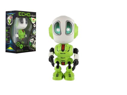 Robot ECHO opakující věty kovový 12cm zelený na baterie se zvukem, světlem v krabičce 10,5x15x5,5cm