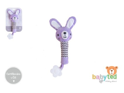 Zajíček babyted pískátko/kousátko plyš 25cm fialový na kartě v sáčku 0m+