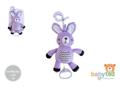 Zajíček babyted natahovací hrací strojek plyš 30cm závěs na postýlku/kočárek na kartě v sáčku 0m+