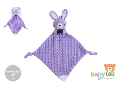 Zajíček usínáček babyted, kousátko, chrastítko plyš 25x25cm na kartě v sáčku 0m+