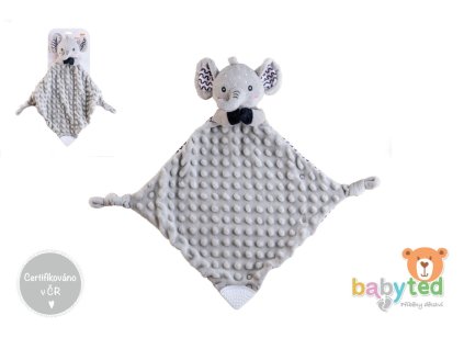 Slon usínáček babyted kousátko, chrastítko plyš 25x25cm na kartě v sáčku 0m+