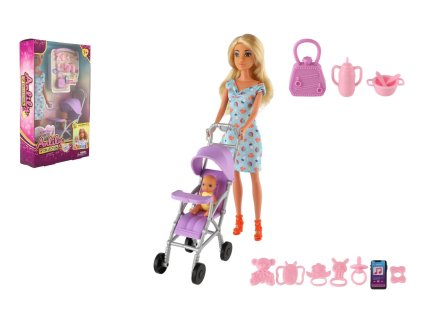Panenka Anlily 30cm s holčičkou a kočárkem + doplňky plast v krabici 20x32x7cm