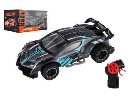 Auto RC sportovní plast 2,4GHz 20cm na baterie šedo-tyrkysové v krabici 24x12x14cm