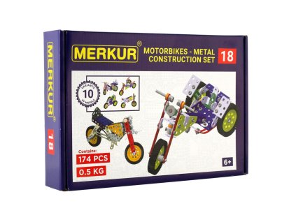 Stavebnice MERKUR 018 Motocykly 10 modelů 182ks v krabici 26x18x5cm