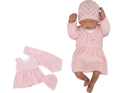 Z&Z 3-dílná pletená sada šatičky, bolérko a čepička - růžová (Velikost 68 (3-6m))