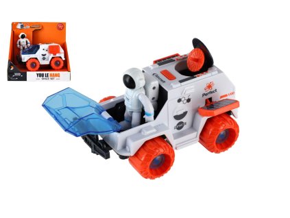 Auto vesmírné s astronautem plast 9x13cm na setrvačník v krabici