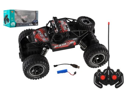 Auto RC Off-Road plast 26cm 27MHz dobíjecí pack+baterie se světlem červené v krabici
