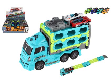 Auto kamion přepravník + auto 2 ks plast 22 cm na setrvačník 4 barvy (1 ks)