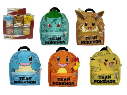 Mini batoh/batůžek Pokémon látka 9x11 cm 5 barev v plastové krabičce (1 ks)