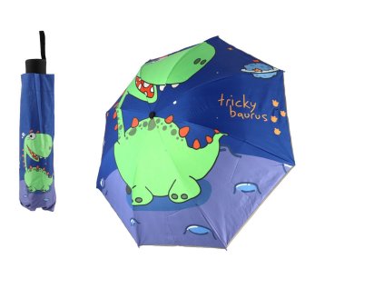 Deštník Dinosaurus skládací látka/kov 25cm modrý v sáčku