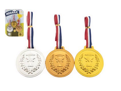 Medaile se šňůrkou 3ks plast průměr 6cm na kartě